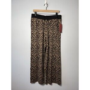 Loves Scarlet Leopard Knit Pants Women’s Size Large Brown Black Wide Leg NEW